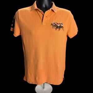 Polo Ralph Lauren Orange Custom Slim Fit Mesh Shirt SM Embroidered Triple-Pony